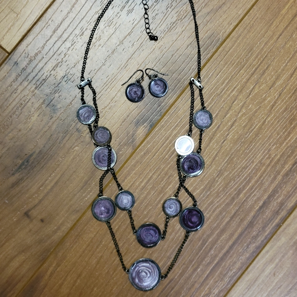 Necklace and Earrings Set in Purple Swirls!